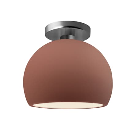 Justice Design Group Radiance 7" Wide Semi-Flush Globe Ceiling Fixture with a Ceramic Canyon Clay Shade Brushed Nickel