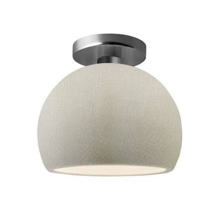 Justice Design Group Radiance 7" Wide Semi-Flush Globe Ceiling Fixture with a Ceramic White Crackle Shade Brushed Nickel