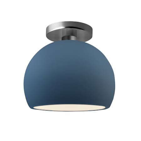 Justice Design Group Radiance 7" Wide LED Semi-Flush Globe Ceiling Fixture with a Ceramic Midnight Sky and Matte White Shade Brushed Nickel