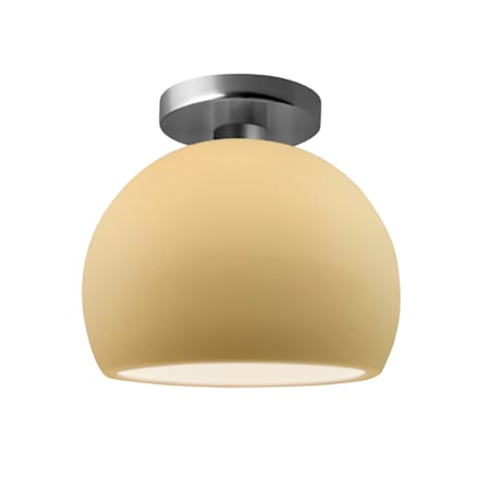 Justice Design Group Radiance 7" Wide LED Semi-Flush Globe Ceiling Fixture with a Ceramic Muted Yellow Shade Brushed Nickel