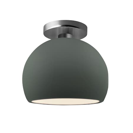 Justice Design Group Radiance 7" Wide LED Semi-Flush Globe Ceiling Fixture with a Ceramic Pewter Green Shade Brushed Nickel
