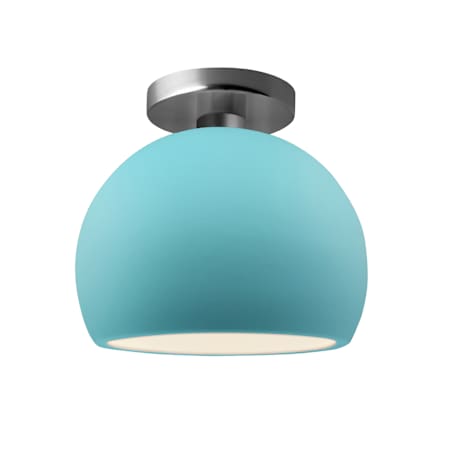 Justice Design Group Radiance 7" Wide LED Semi-Flush Globe Ceiling Fixture with a Ceramic Reflecting Pool Shade Brushed Nickel