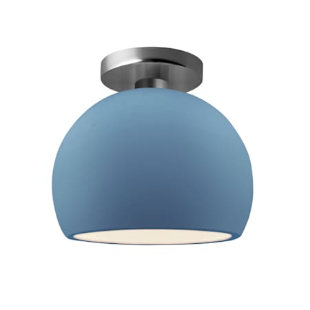 Justice Design Group Radiance 7" Wide Semi-Flush Globe Ceiling Fixture with a Ceramic Sky Blue Shade Brushed Nickel