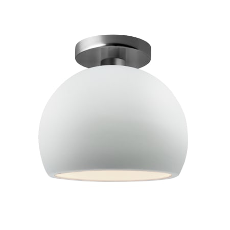 Justice Design Group Radiance 7" Wide LED Semi-Flush Globe Ceiling Fixture with a Ceramic Gloss White Shade Brushed Nickel