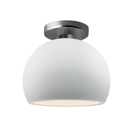 Justice Design Group Radiance 7" Wide LED Semi-Flush Globe Ceiling Fixture with a Ceramic Gloss White Shade Brushed Nickel