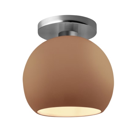 Justice Design Group Radiance 10" Wide Semi-Flush Globe Ceiling Fixture with a Ceramic Adobe Shade Brushed Nickel