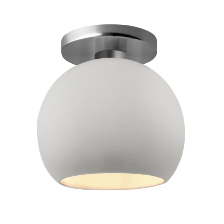 Justice Design Group Radiance 10" Wide LED Semi-Flush Globe Ceiling Fixture with a Ceramic Bisque Shade Brushed Nickel