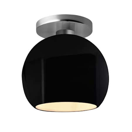 Justice Design Group Radiance 10" Wide LED Semi-Flush Globe Ceiling Fixture with a Ceramic Gloss Black Shade Brushed Nickel