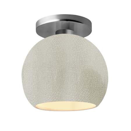 Justice Design Group Radiance 10" Wide Semi-Flush Globe Ceiling Fixture with a Ceramic White Crackle Shade Brushed Nickel