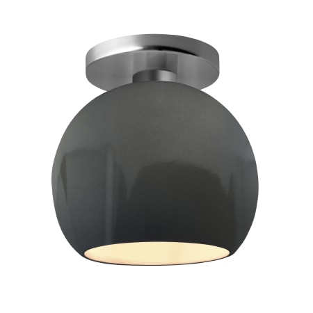 Justice Design Group Radiance 10" Wide LED Semi-Flush Globe Ceiling Fixture with a Ceramic Gloss Grey Shade Brushed Nickel