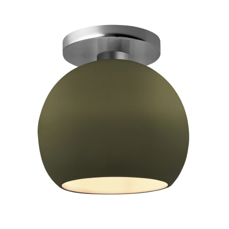 Justice Design Group Radiance 10" Wide Semi-Flush Globe Ceiling Fixture with a Ceramic Matte Green Shade Brushed Nickel