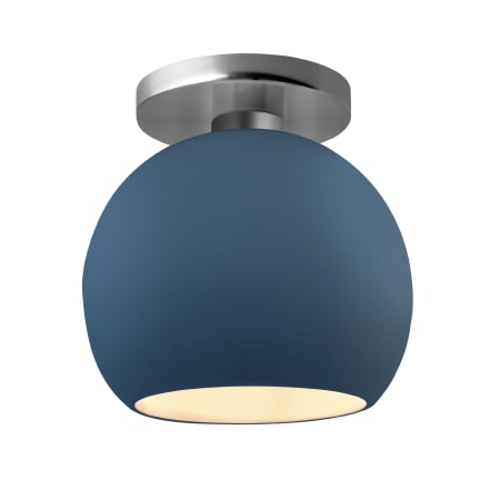 Justice Design Group Radiance 10" Wide LED Semi-Flush Globe Ceiling Fixture with a Ceramic Midnight Sky Shade Brushed Nickel