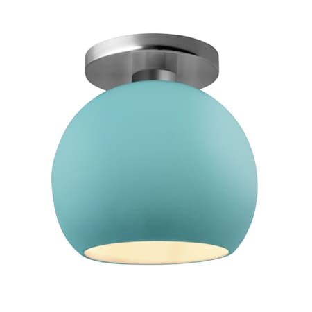 Justice Design Group Radiance 10" Wide LED Semi-Flush Globe Ceiling Fixture with a Ceramic Reflecting Pool Shade Brushed Nickel