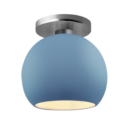 Justice Design Group Radiance 10" Wide LED Semi-Flush Globe Ceiling Fixture with a Ceramic Sky Blue Shade Brushed Nickel