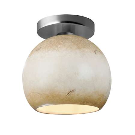Justice Design Group Radiance 10" Wide Semi-Flush Globe Ceiling Fixture with Greco Travertine Shade Brushed Nickel