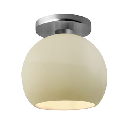 Justice Design Group Radiance 10" Wide Semi-Flush Globe Ceiling Fixture with a Ceramic Vanilla Gloss Shade Brushed Nickel