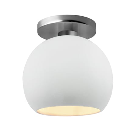 Justice Design Group Radiance 10" Wide Semi-Flush Globe Ceiling Fixture with a Ceramic Gloss White Shade Brushed Nickel