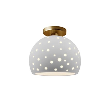 Justice Design Group Perforated Globe 10" Wide Semi-Flush Ceiling Fixture with Bisque Shade Brushed Brass