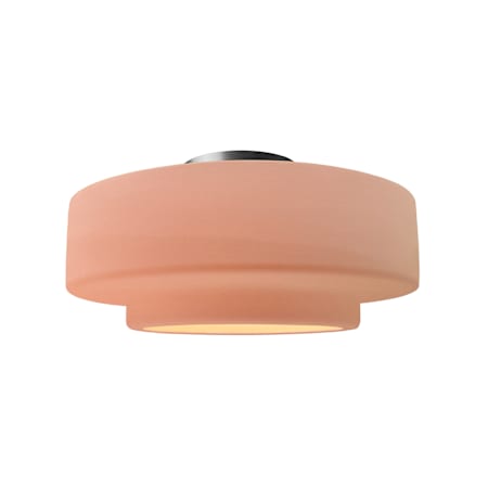 Justice Design Group Radiance 15" Wide Semi-Flush Ceiling Fixture with a Ceramic Gloss Blush Shade Brushed Nickel