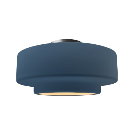 Justice Design Group Radiance 17" Wide LED Semi-Flush Ceiling Fixture with a Ceramic Midnight Sky and Matte White Shade Brushed Nickel