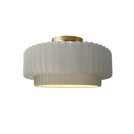 Justice Design Group Radiance Collection - Pleated Tier 12" Wide Semi-Flush Ceiling Fixture with Matte White Shade Brushed Brass