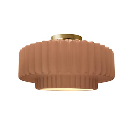 Justice Design Group Radiance Collection - Pleated Tier 15" Wide LED Semi-Flush Ceiling Fixture with Adobe Shade Brushed Brass