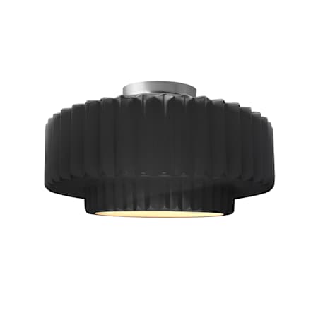 Justice Design Group Radiance 15" Wide LED Semi-Flush Ceiling Fixture with a Ceramic Gloss Black Shade Brushed Nickel