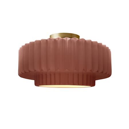 Justice Design Group Radiance Collection - Pleated Tier 15" Wide LED Semi-Flush Ceiling Fixture with Canyon Clay Shade Brushed Brass