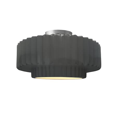 Justice Design Group Radiance 15" Wide Semi-Flush Ceiling Fixture with a Ceramic Gloss Grey Shade Brushed Nickel