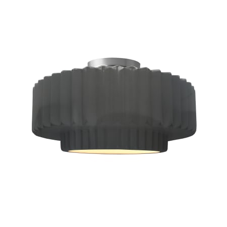 Justice Design Group Radiance 15" Wide LED Semi-Flush Ceiling Fixture with a Ceramic Gloss Grey Shade Brushed Nickel