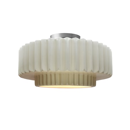 Justice Design Group Radiance 15" Wide LED Semi-Flush Ceiling Fixture with a Ceramic Matte White Shade Brushed Nickel