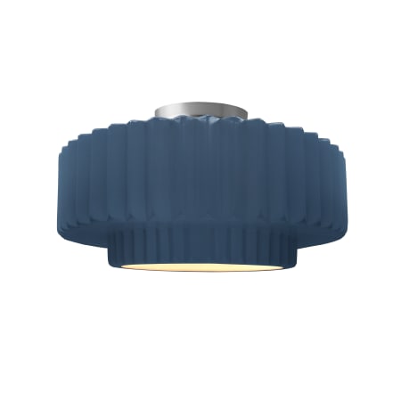 Justice Design Group Radiance 15" Wide Semi-Flush Ceiling Fixture with a Ceramic Midnight Sky and Matte White Shade Brushed Nickel