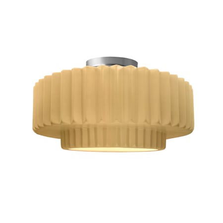 Justice Design Group Radiance 15" Wide LED Semi-Flush Ceiling Fixture with a Ceramic Muted Yellow Shade Brushed Nickel