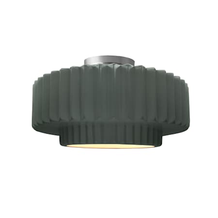 Justice Design Group Radiance 15" Wide LED Semi-Flush Ceiling Fixture with a Ceramic Pewter Green Shade Brushed Nickel