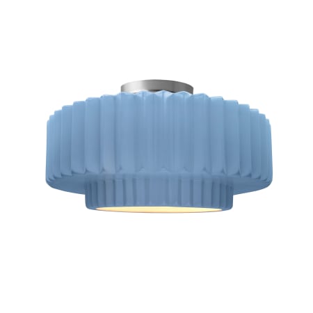 Justice Design Group Radiance 15" Wide LED Semi-Flush Ceiling Fixture with a Ceramic Sky Blue Shade Brushed Nickel