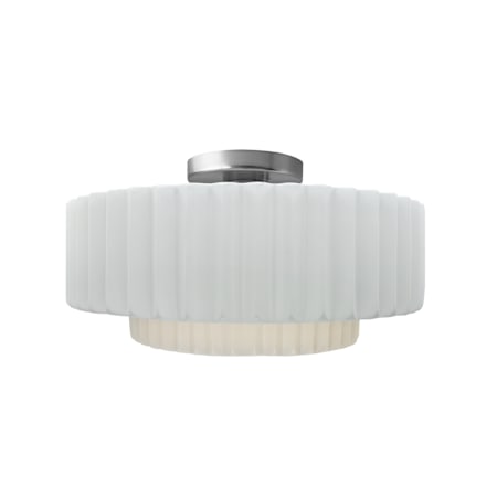 Justice Design Group Radiance 15" Wide LED Semi-Flush Ceiling Fixture with a Ceramic Gloss White Shade Brushed Nickel
