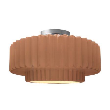 Justice Design Group Radiance 17" Wide LED Semi-Flush Ceiling Fixture with a Ceramic Adobe Shade Brushed Nickel