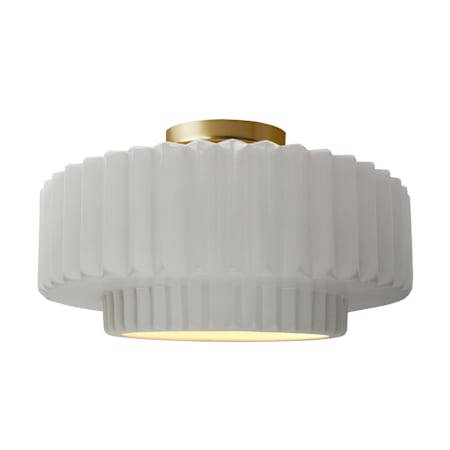 Justice Design Group Radiance Collection - Pleated Tier 17" Wide Semi-Flush Ceiling Fixture with Bisque Shade Brushed Brass