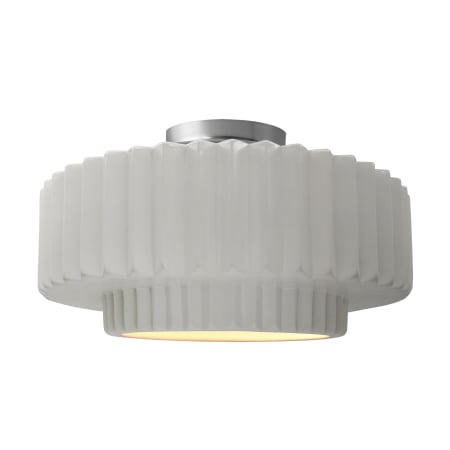 Justice Design Group Radiance 17" Wide Semi-Flush Ceiling Fixture with a Ceramic Bisque Shade Brushed Nickel