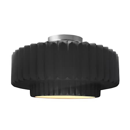 Justice Design Group Radiance 17" Wide Semi-Flush Ceiling Fixture with a Ceramic Gloss Black and White Shade Brushed Nickel