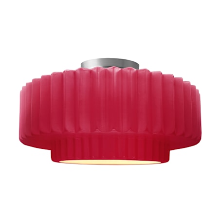 Justice Design Group Radiance 17" Wide LED Semi-Flush Ceiling Fixture with a Ceramic Cerise Shade Brushed Nickel