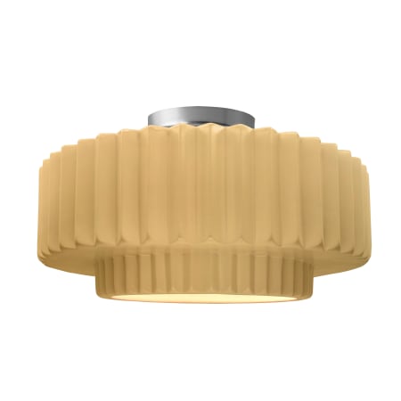 Justice Design Group Radiance 17" Wide LED Semi-Flush Ceiling Fixture with a Ceramic Muted Yellow Shade Brushed Nickel