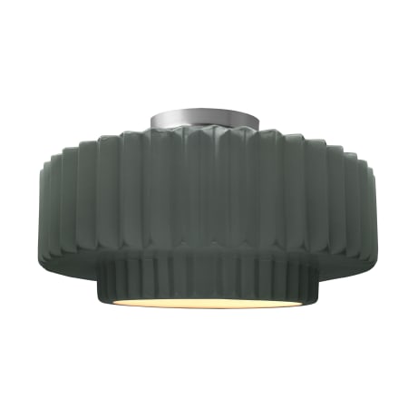 Justice Design Group Radiance 17" Wide LED Semi-Flush Ceiling Fixture with a Ceramic Pewter Green Shade Brushed Nickel
