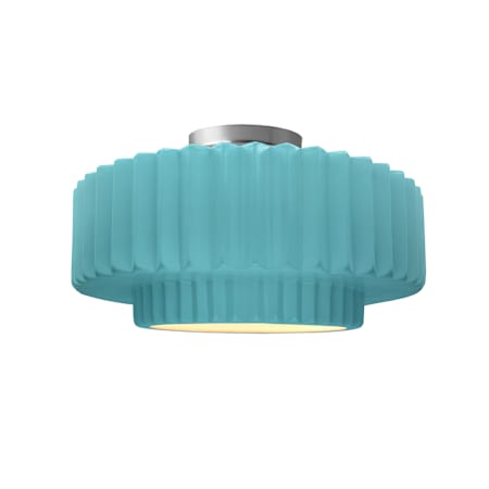 Justice Design Group Radiance 17" Wide Semi-Flush Ceiling Fixture with a Ceramic Reflecting Pool Shade Brushed Nickel