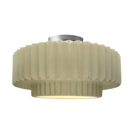 Justice Design Group Radiance 17" Wide LED Semi-Flush Ceiling Fixture with a Ceramic Vanilla Gloss Shade Brushed Nickel