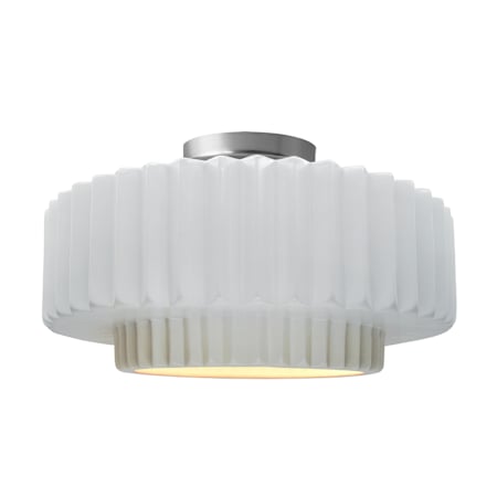 Justice Design Group Radiance 17" Wide Semi-Flush Ceiling Fixture with a Ceramic Gloss White Shade Brushed Nickel