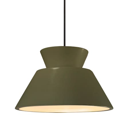 Justice Design Group Radiance Collection - Trapezoid 14" Wide LED Pendant with Matte Green Shade Matte Black