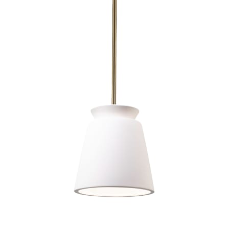 Justice Design Group Radiance 8" Wide Mini Pendant with a Ceramic Bisque Shade Antique Brass