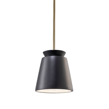 Justice Design Group Radiance 8" Wide Mini Pendant with a Ceramic Carbon Matte Black Shade Antique Brass