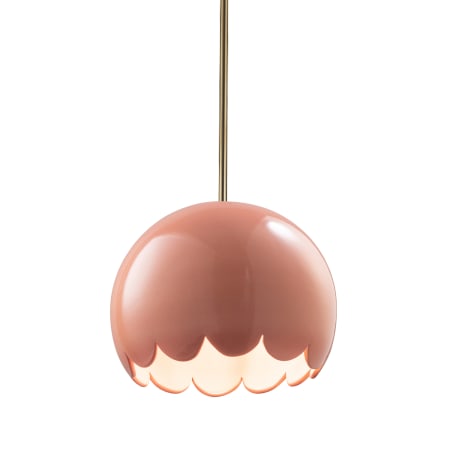 Justice Design Group Radiance 9" Wide Mini Pendant with Gloss Blush Ceramic Shade Antique Brass
